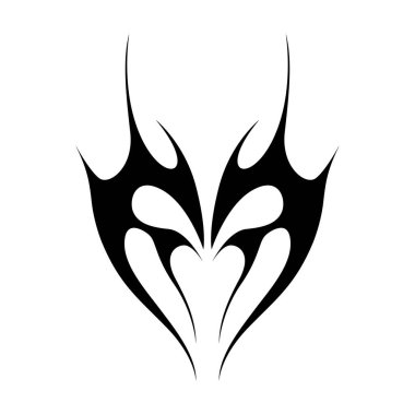 Neo kabilesinin y2k gotik tarzı dövmesi. Siber silizm kalp tasarımı. Siyah beyaz vektör illüstrasyonu.