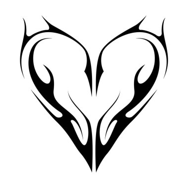 Neo kabilesinin y2k gotik tarzı dövmesi. Siber silizm kalp tasarımı. Siyah beyaz vektör illüstrasyonu.