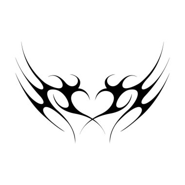 Neo kabilesinin y2k gotik tarzı dövmesi. Siber silizm kalp tasarımı. Siyah beyaz vektör illüstrasyonu.