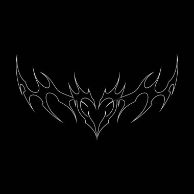 Neo kabilesinin y2k gotik tarzı dövmesi. Siber silizm kalp tasarımı. Siyah ve beyazın özet çizimi.