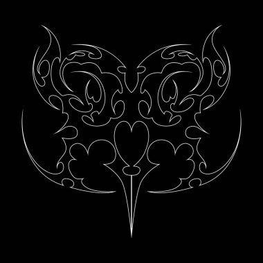 Neo kabilesinin y2k gotik tarzı dövmesi. Siber silizm kalp tasarımı. Siyah ve beyazın özet çizimi.