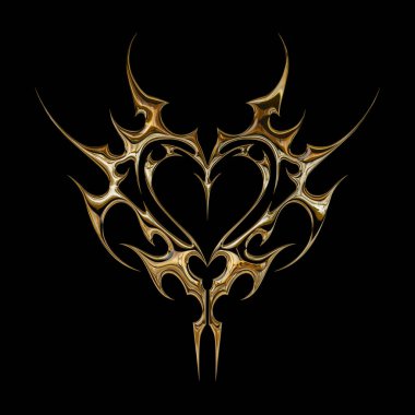 3 boyutlu krom metal efekti neo kabile y2k gotik stil dövme. Siber sigilizm kalp tasarım elementi.