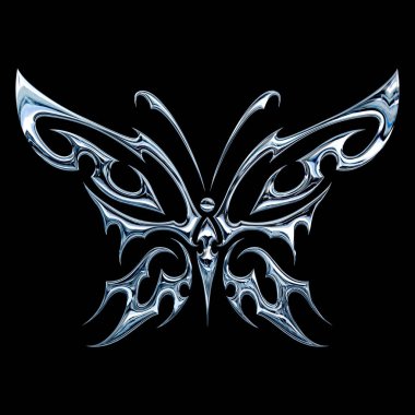 3 boyutlu krom metal efekti neo kabile y2k gotik stil dövme. Siber silizm kelebek tasarımı.