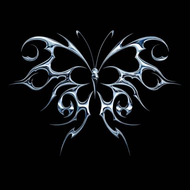 3 boyutlu krom metal efekti neo kabile y2k gotik stil dövme. Siber silizm kelebek tasarımı.