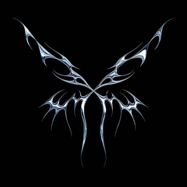 3 boyutlu krom metal efekti neo kabile y2k gotik stil dövme. Siber silizm kelebek tasarımı.