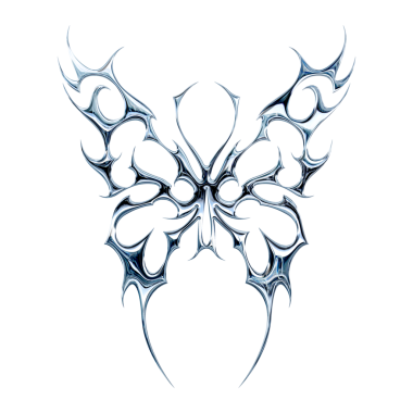 3 boyutlu krom metal efekti neo kabile y2k gotik stil dövme. Siber silizm kelebek tasarım simgesi.