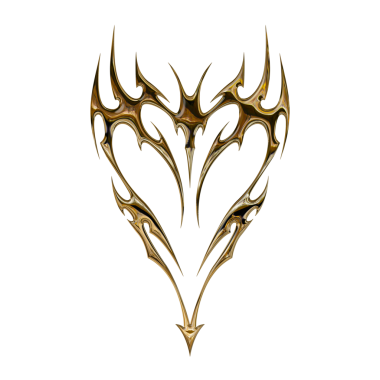 3 boyutlu krom metal efekti neo kabile y2k gotik stil dövme. Siber sigilizm kalp tasarımı.