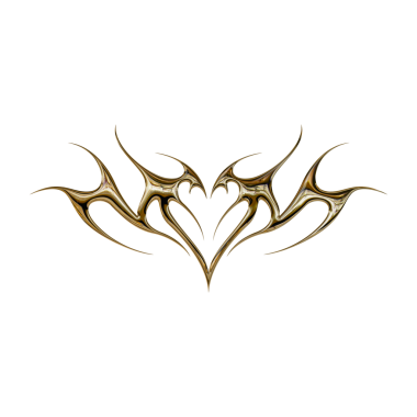 3 boyutlu krom metal efekti neo kabile y2k gotik stil dövme. Siber sigilizm kalp tasarımı.