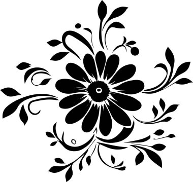 Çiçek vektör silueti çizimi siyah renk