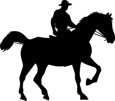 Bir adam at vektörü siluetine biniyor.