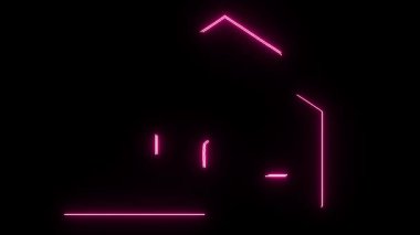 Siyah arkaplanda parlak neon efektli ev simgesinin pembe neon işareti. vektör illüstrasyonu