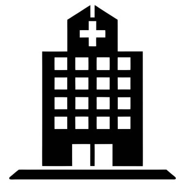 Hastane Binası vektör simgesi. Düz sembolü, gri renkli, yuvarlak açılar, beyaz arka plan tarzıdır