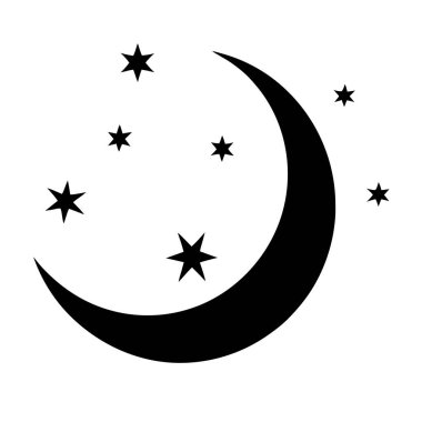 Beyaz arkaplanda yıldız simgesi olan siyah ay vektörü