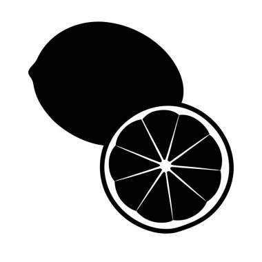 Beyaz arkaplanda siyah renkli limon simgesi var. limon sembolü çizimi