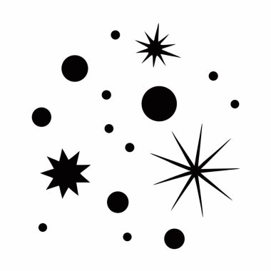 Güneşin yıldızı. Siyah ve beyaz simgeler dizisi