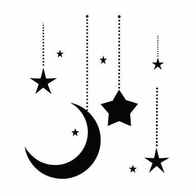 beyaz arkaplanda izole edilmiş ay ve yıldızlar