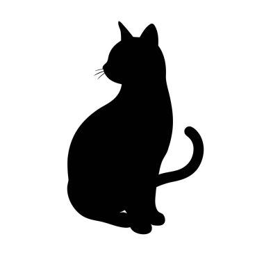 Siyah gözlü siluet kedi, beyaz arkaplanda izole edilmiş vektör çizimi.