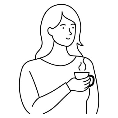 Kahve fincanı içen genç kadın.