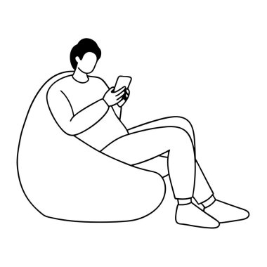 Salon vektör çiziminde akıllı telefon kullanan genç adam