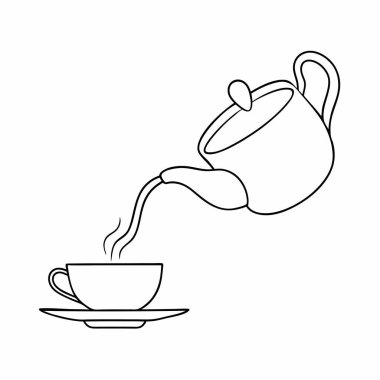 Beyaz arka planda çay ikonu olan çay fincanı. çizgi tasarımı. vektör illüstrasyonu