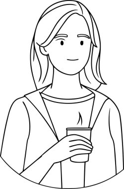 Beyaz arka planda bir fincan sıcak içeceği olan kadın.