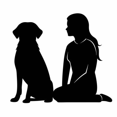 Köpeği olan bir kızın silueti.