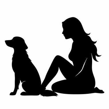Kadın ile köpek beyaz zemin üzerine siluet vektör.