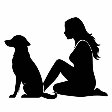 Köpekli kadın. Silüet. vektör.