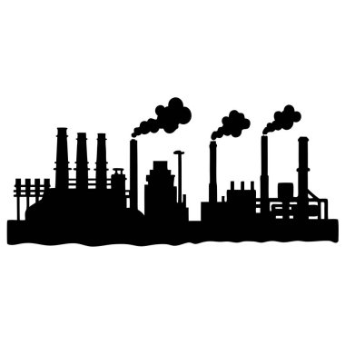 Beyaz zemin üzerinde fabrikanın siyah beyaz silueti