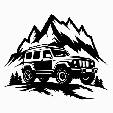 Dağlarda bir araba. vektör illüstrasyonu.