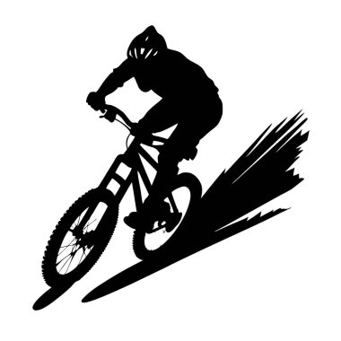 Beyaz arka planda bir dağ bisikletçisinin silueti. vektör.