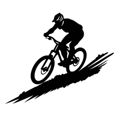 Beyaz arkaplanda dağ bisikletçisinin silueti