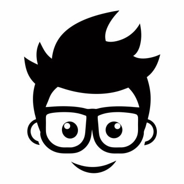 Gözlüklü ve bıyıklı vektör çizimli genç çocuk grafik tasarımı