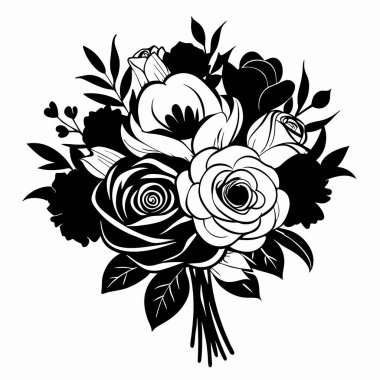 Güzel bir çiçek buketi. siyah ve beyaz vektör çizimi.