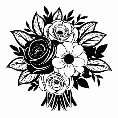siyah ve beyaz çiçek tasarımı, vektör illüstrasyonu