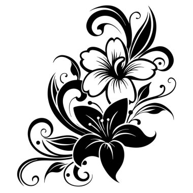 Vektör çiçek süsü. siyah ve beyaz