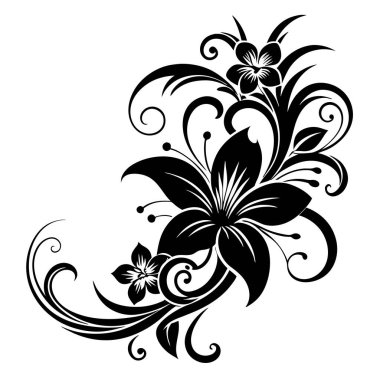 vektör çiçek tasarımı, el çizimi ve mürekkep sanatı