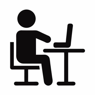 Dizüstü bilgisayarı ve sandalye vektör simgesi olan iş adamı