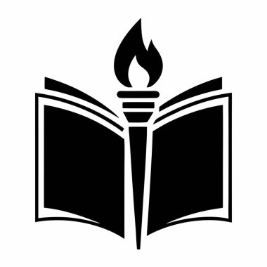 kitap ve alev simgesi, vektör illüstrasyonu