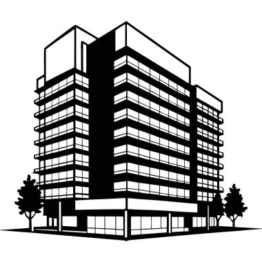 Siyah beyaz bina. vektör illüstrasyonu