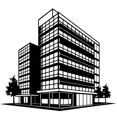 Bina binası simgesi ana hatlarıyla beyaz arka planda izole edildi. Bina sembolü. vektör illüstrasyonu