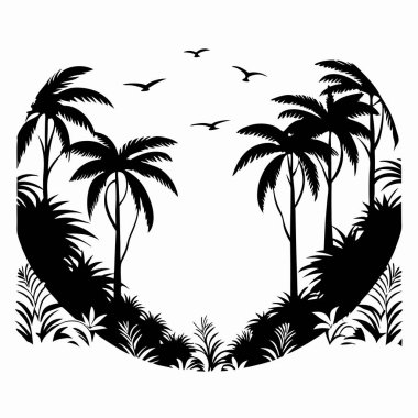Tropik ada ve palmiyeler. vektör illüstrasyonu.