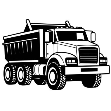 Karavanlı bir kamyon. siyah ve beyaz vektör çizimi