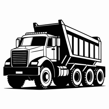 büyük bir kamyonun siyah beyaz çizgi film vektör çizimi.