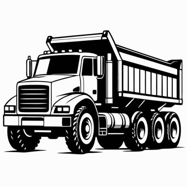 Ağır bir römorkun siyah beyaz vektör çizimi