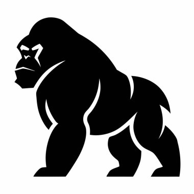 Beyaz arkaplanda izole edilmiş goril siyah silueti, vektör illüstrasyonu