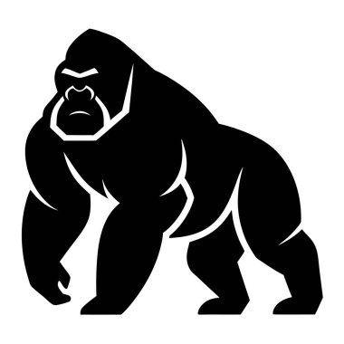 Beyaz arkaplan vektöründe goril siyah silueti