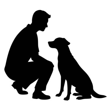 Köpek silueti vektör illüstrasyonlu adam