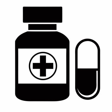 Tıbbi şişe ikonu. İnternet için tıbbi şişe vektör simgelerinin basit bir çizimi. beyaz arkaplanda izole