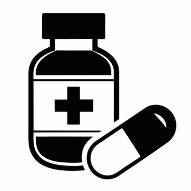 Tıbbi hap şişesi ve ilaç hapları vektör illüstrasyon grafik tasarımı